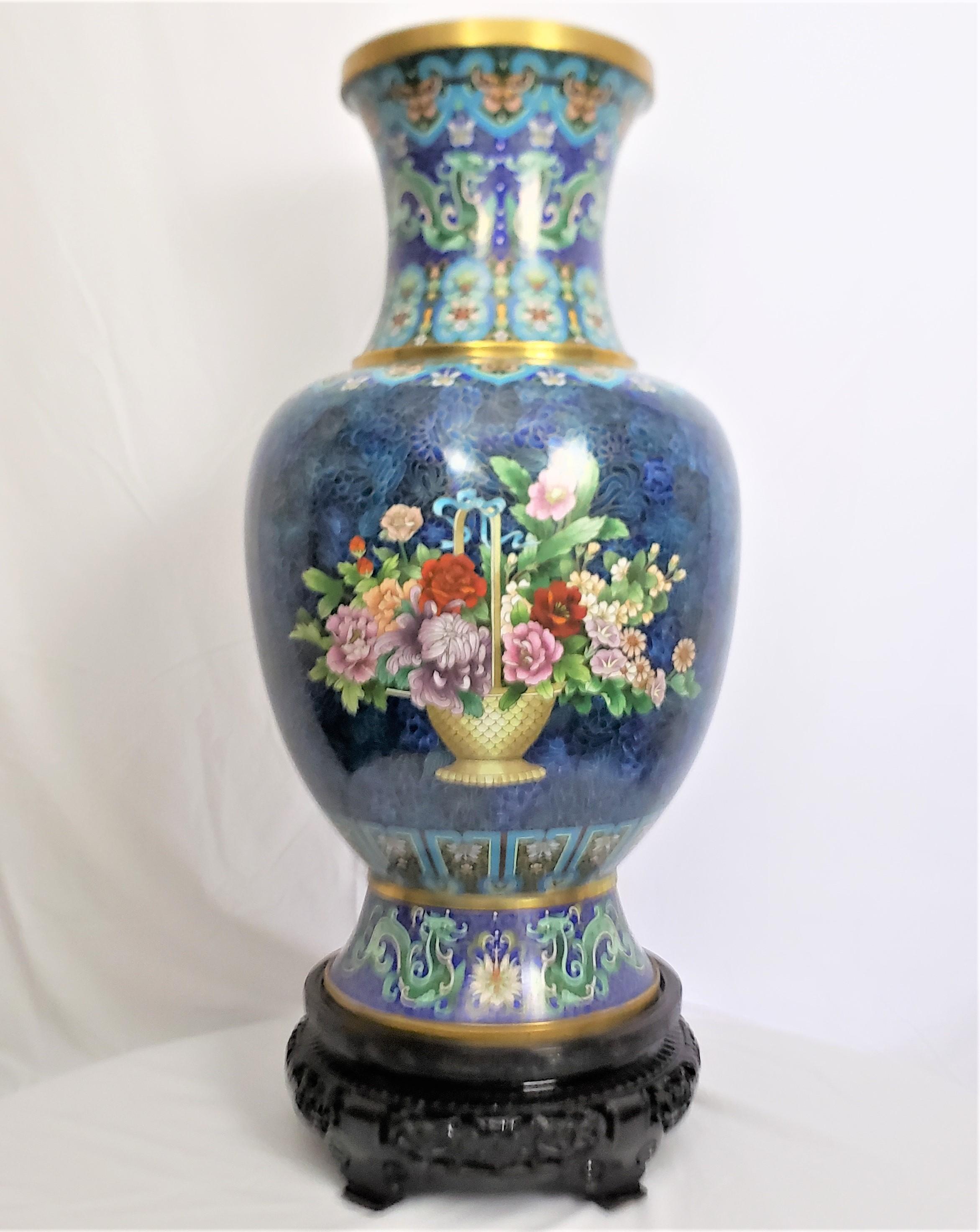 Brass Huge Mid 20th Century Chinese Cloisonne Vase with Ornate Floral Decoration