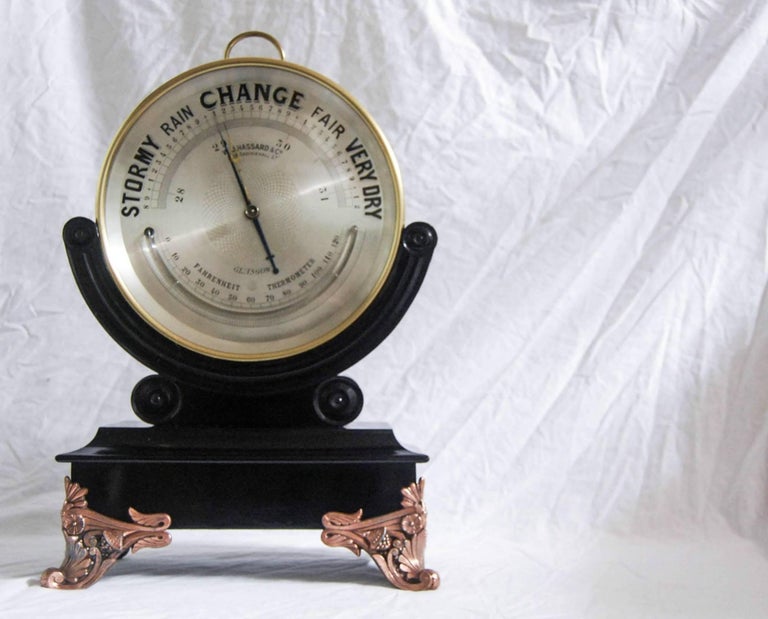 Huge Late Victorian Dial Brass Aneroid Barometer on Ebonized Stand by WJ Hass at 1stDibs