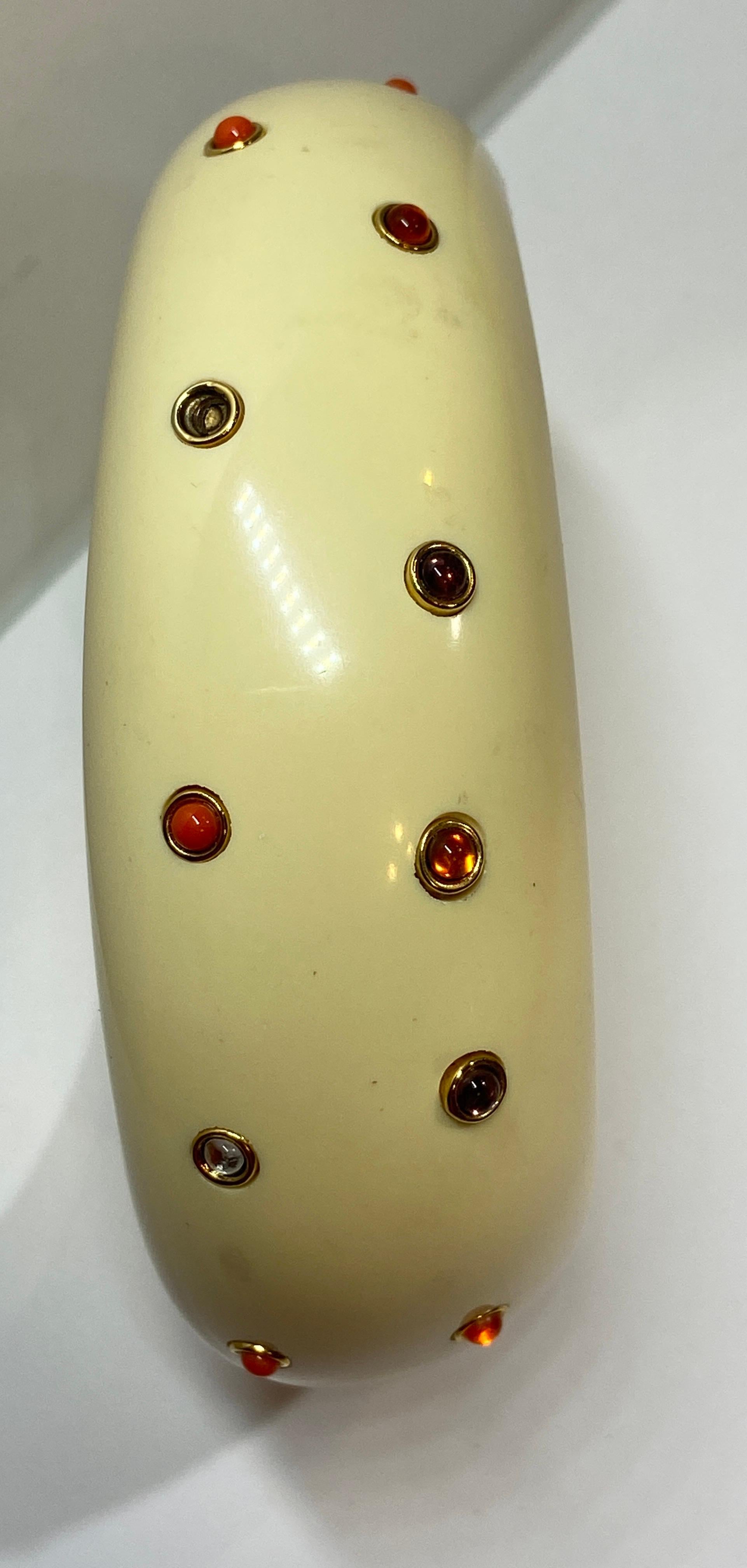 Huge Lee Angel Cream Lucite Bangle Accented with Multi-Colored Semi-Gems For Sale 5
