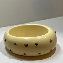 Huge Lee Angel Cream Lucite Bangle Accented with Multi-Colored Semi-Gems