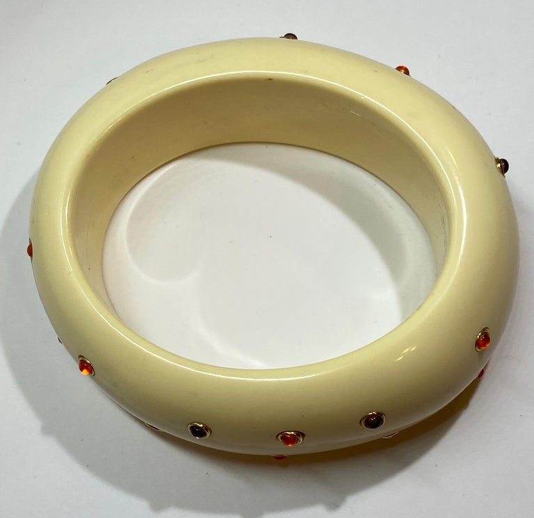 Huge Lee Angel Cream Lucite Bangle Accented with Multi Colored Semi Gems For Sale at 1stDibs audrey robinson lee angel lee angel little richard lee angel bracelet