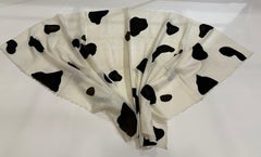 Huge Lightweight Ivory With Coco-Brown Silk & Wool Challis Fringed Shawl