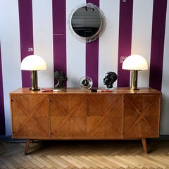 Große Limburger Pilz-Messing-Anrichteleuchte:: Schirm aus geblasenem Glas:: 1970er Jahre:: Deutschland