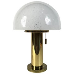 Huge Limburg Mushroom Brass Sideboard Lamp, Blown Glass Shade, 1970s, Germany