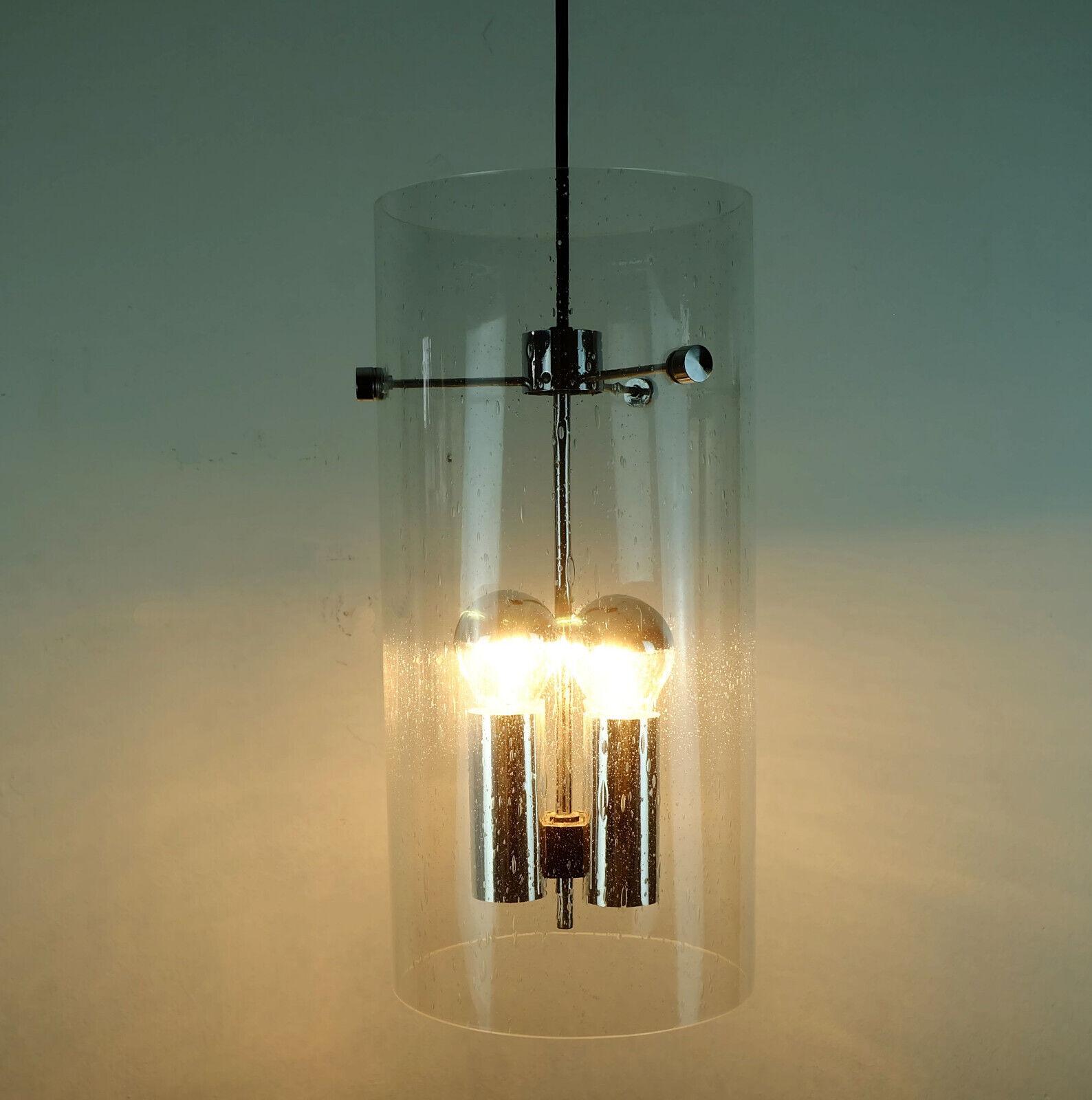 Huge Limburg Pendant Light Cylindrical Bubble Glass Shade and Chrome 3 in Stock For Sale 4