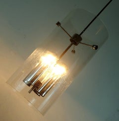 Huge Limburg Pendant Light Cylindrical Bubble Glass Shade and Chrome 3 in Stock