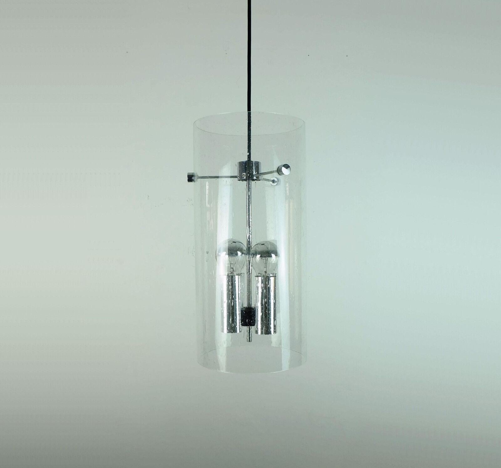 Huge Limburg Pendant Light Cylindrical Bubble Glass Shade and Chrome 3 in Stock For Sale 1