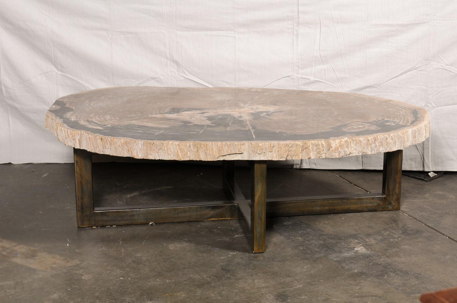 Grande table basse en bois pétrifié à bords vifs, environ en vente 6