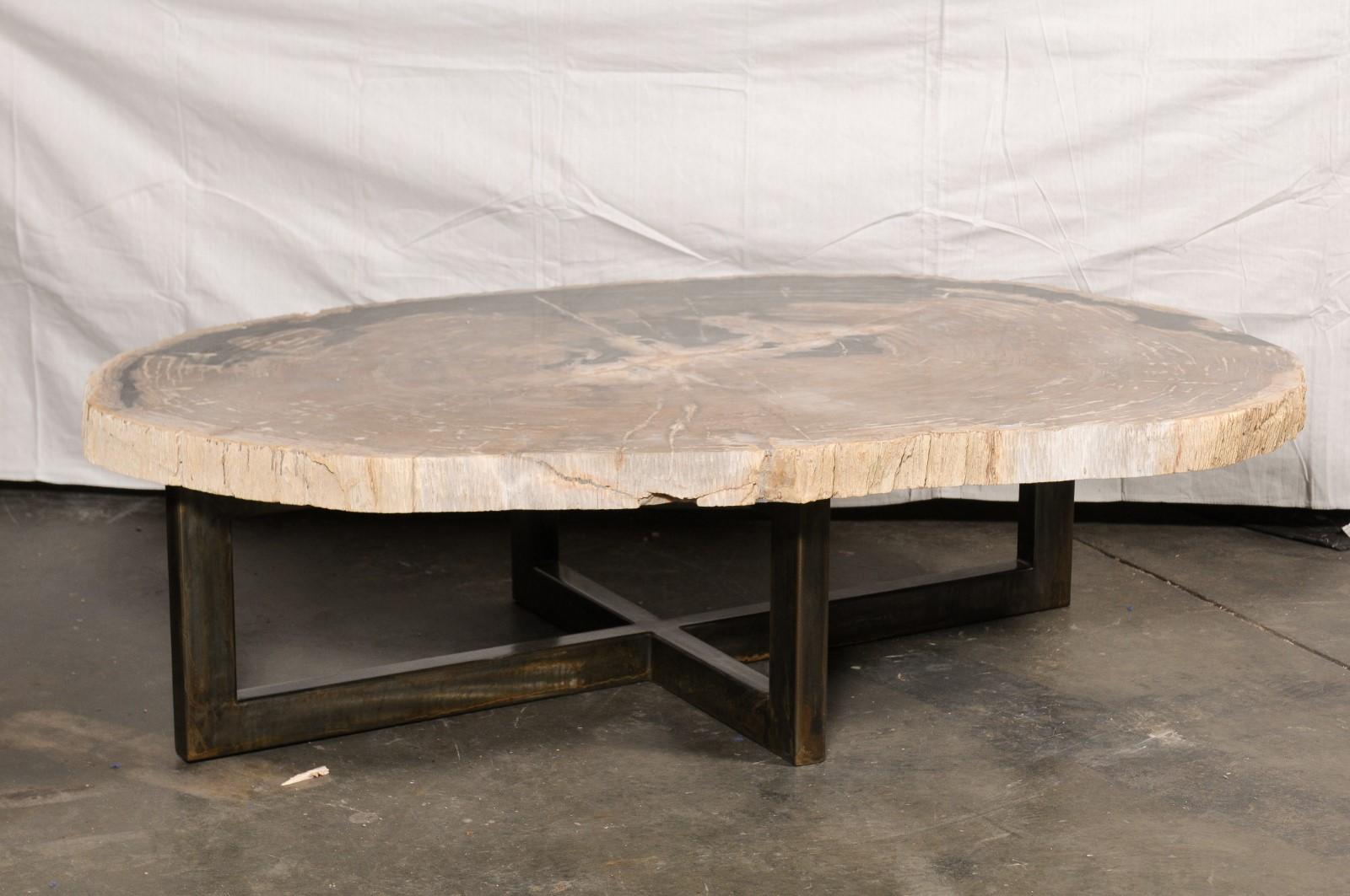 Grande table basse en bois pétrifié à bords vifs, environ en vente 2
