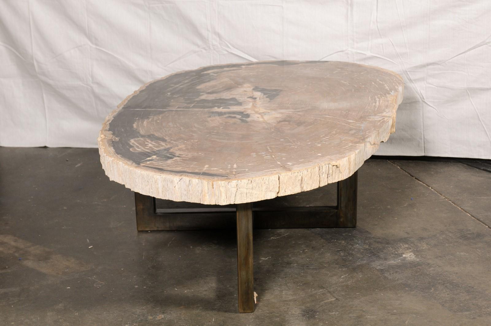 Grande table basse en bois pétrifié à bords vifs, environ en vente 3