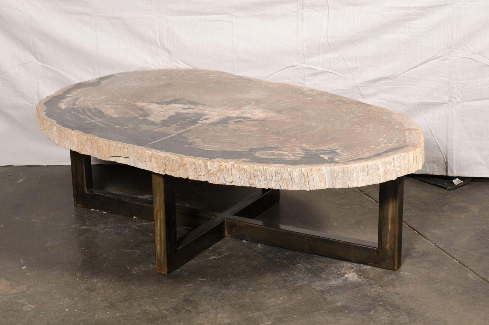 Grande table basse en bois pétrifié à bords vifs, environ en vente 4