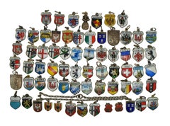 Huge Lot of 68 Vintage 800 835 925 Silver Enamel European City Souvenir Charms