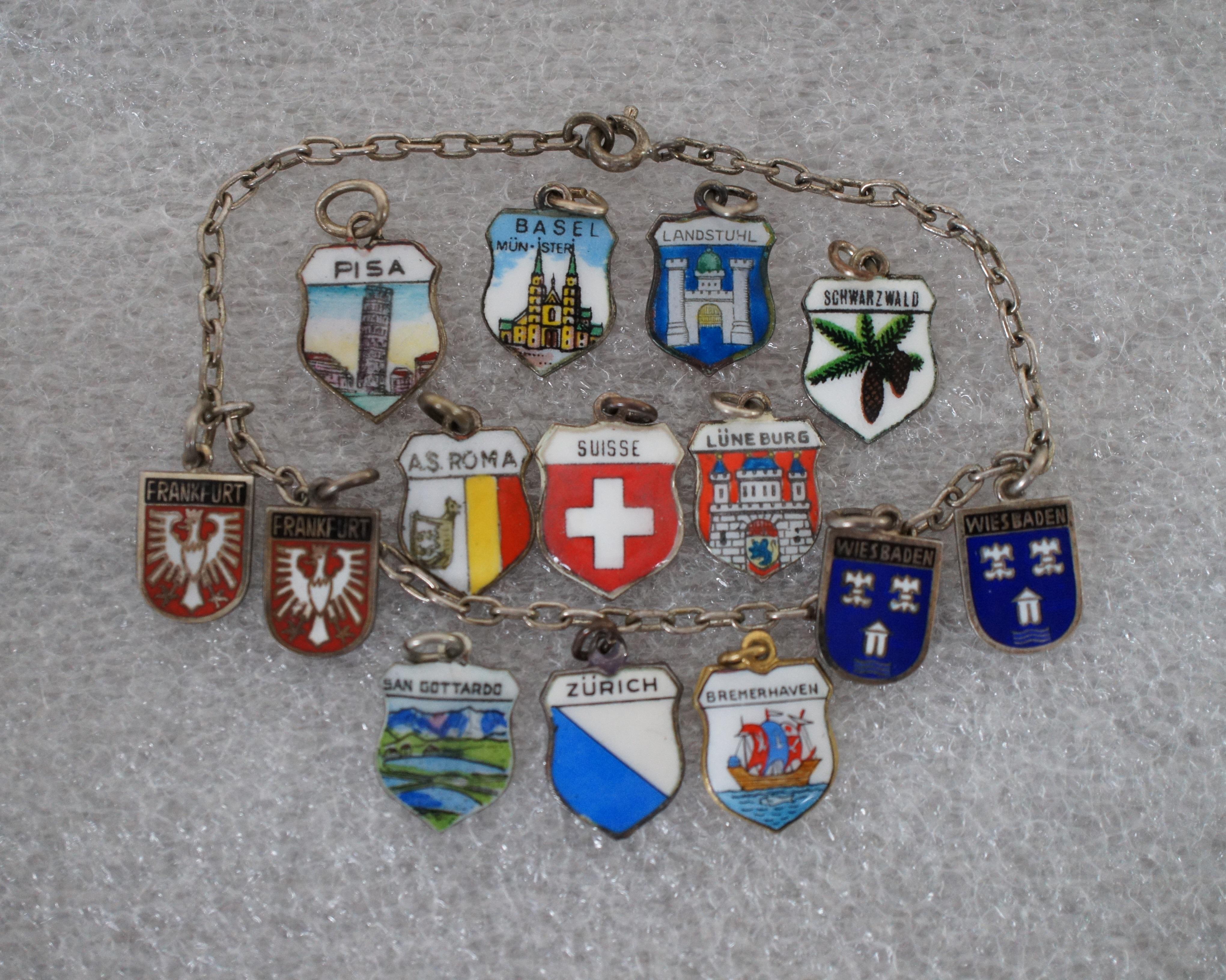 Sterling Silver Huge Lot of 68 Vintage 800 835 925 Silver Enamel European City Souvenir Charms