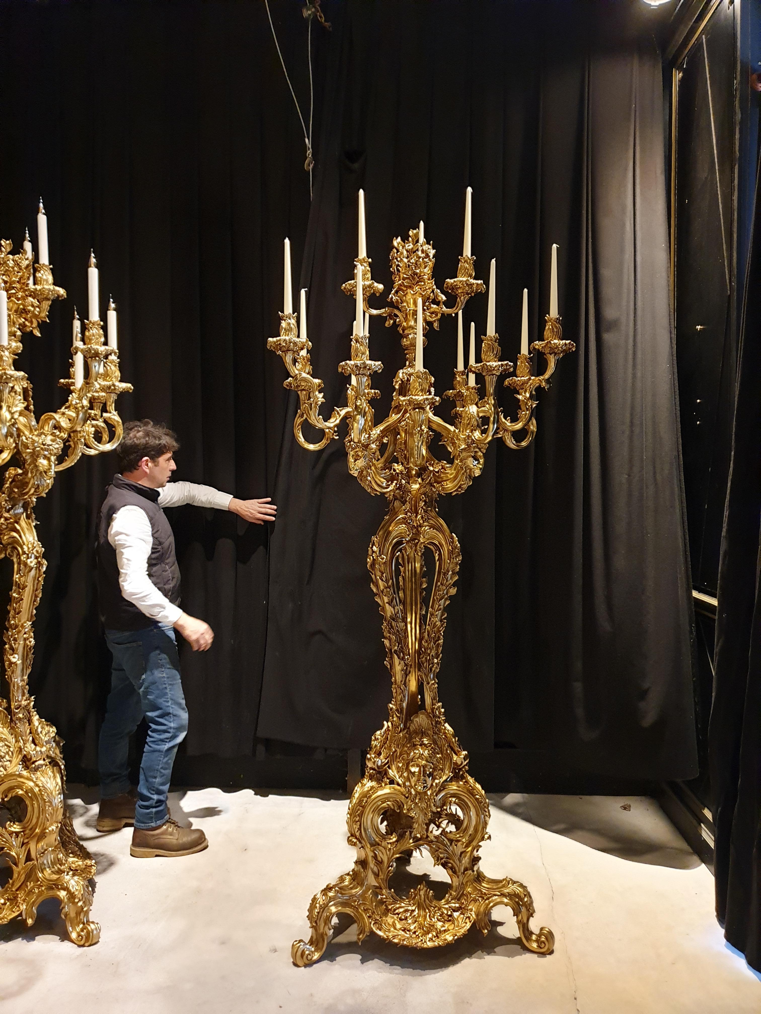 18th Century Huge Louis XV Candelabra in Wrought Bronze from Thomire Style