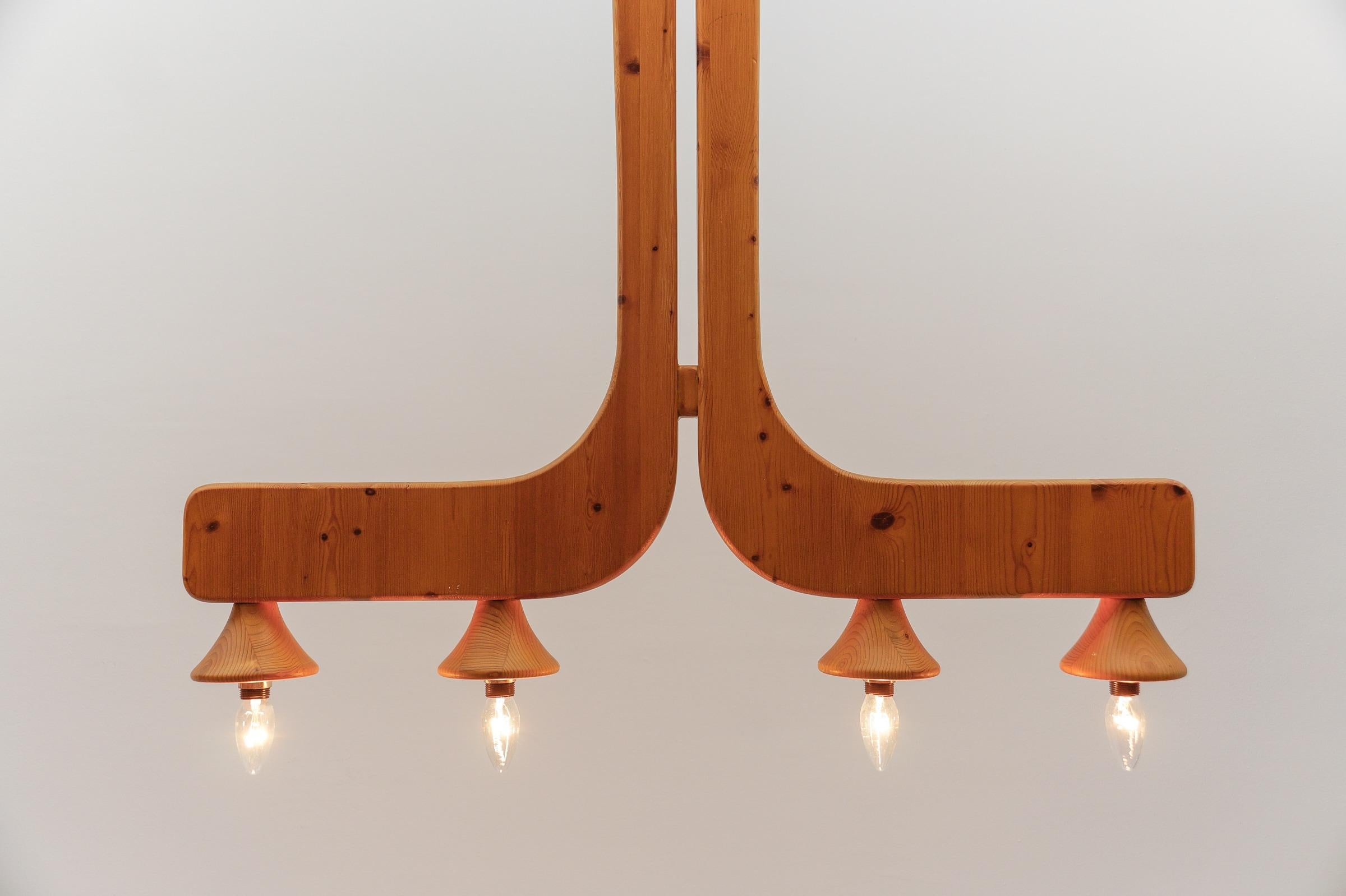 Wunderschöne Pendelleuchte aus Holz von Domus, 1970er Jahre, Italien 11