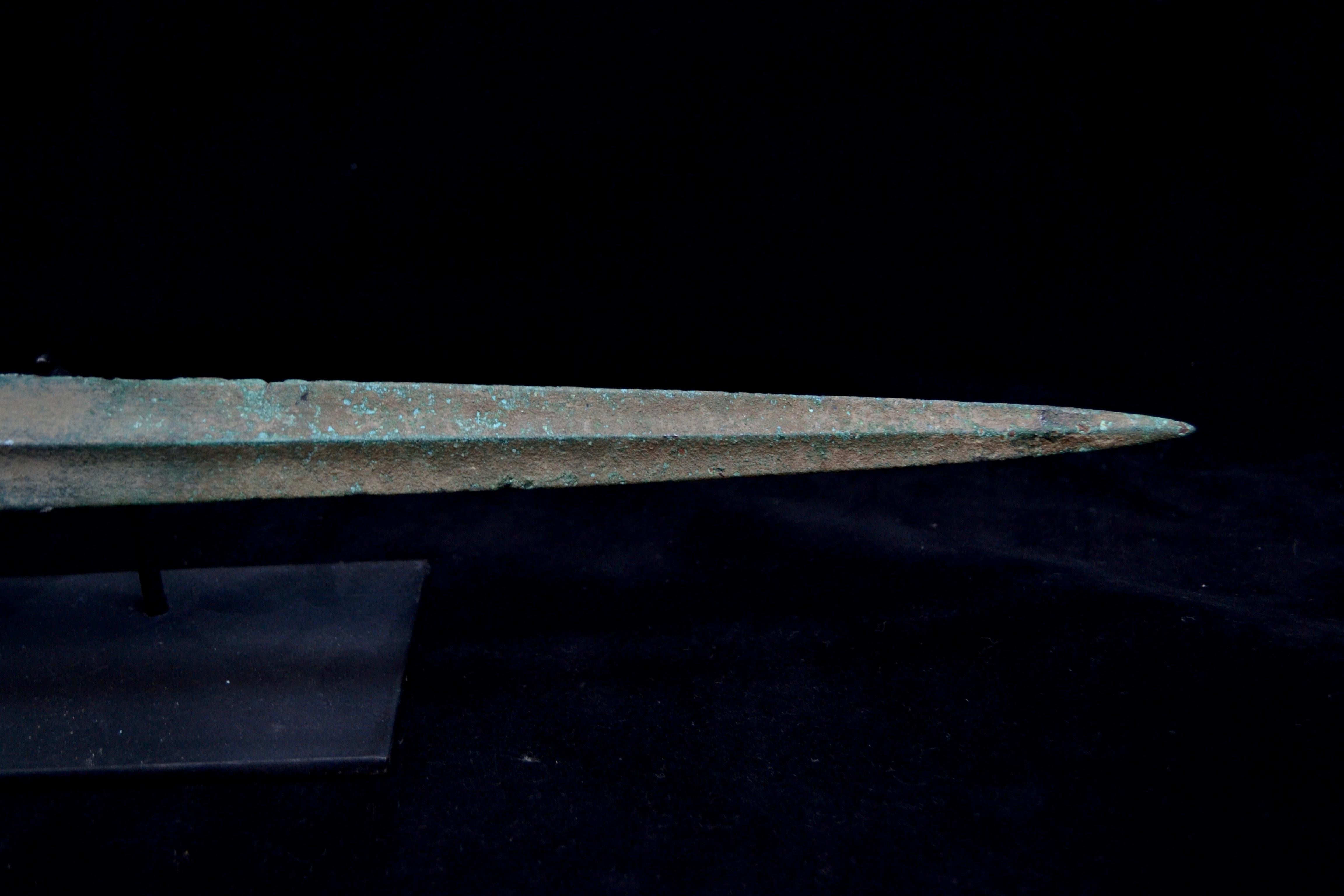 Cast Huge Luristan Bronze Spearhead, Very Rare, circa 1500 BC, Stunning Patina