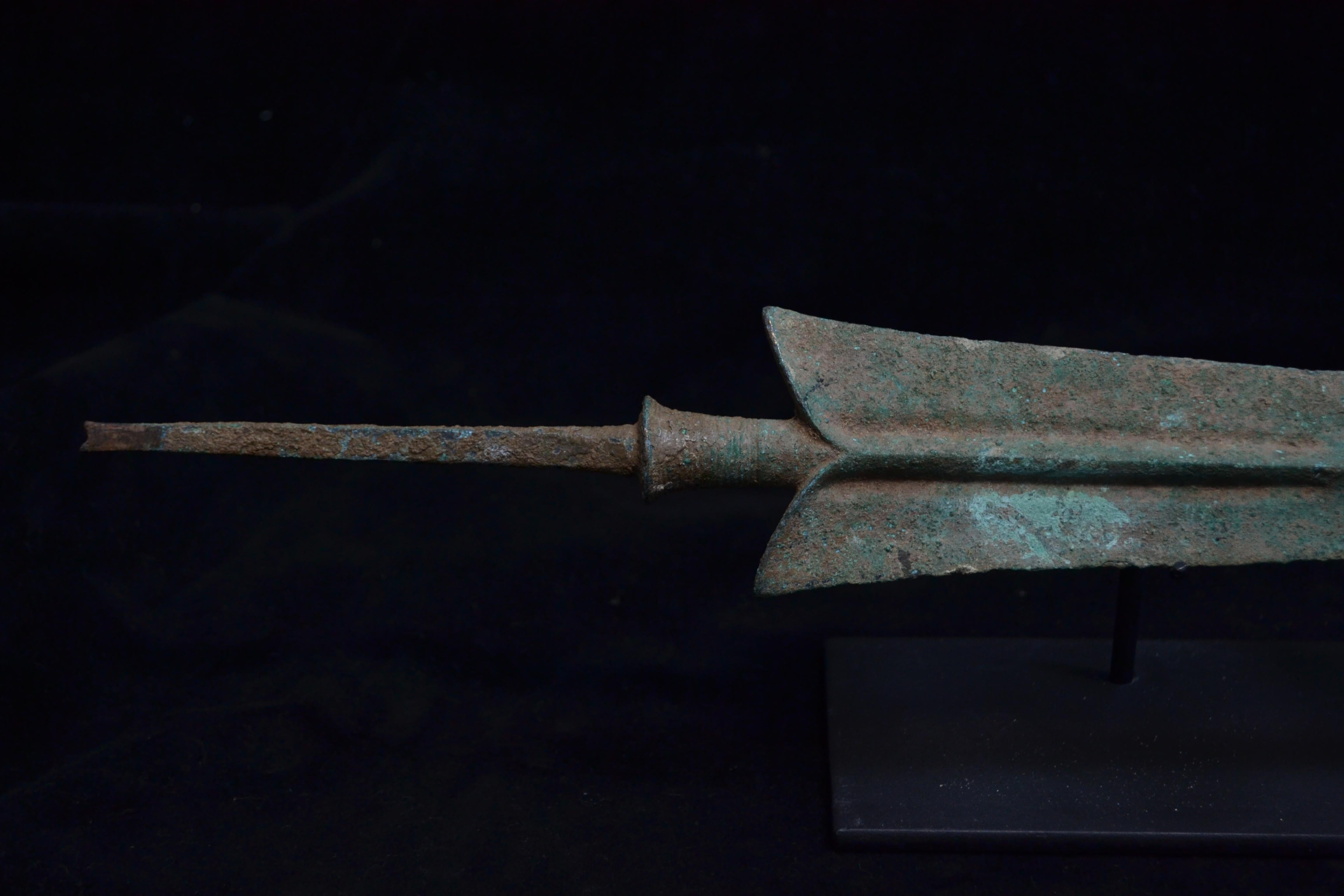 18th Century and Earlier Huge Luristan Bronze Spearhead, Very Rare, circa 1500 BC, Stunning Patina