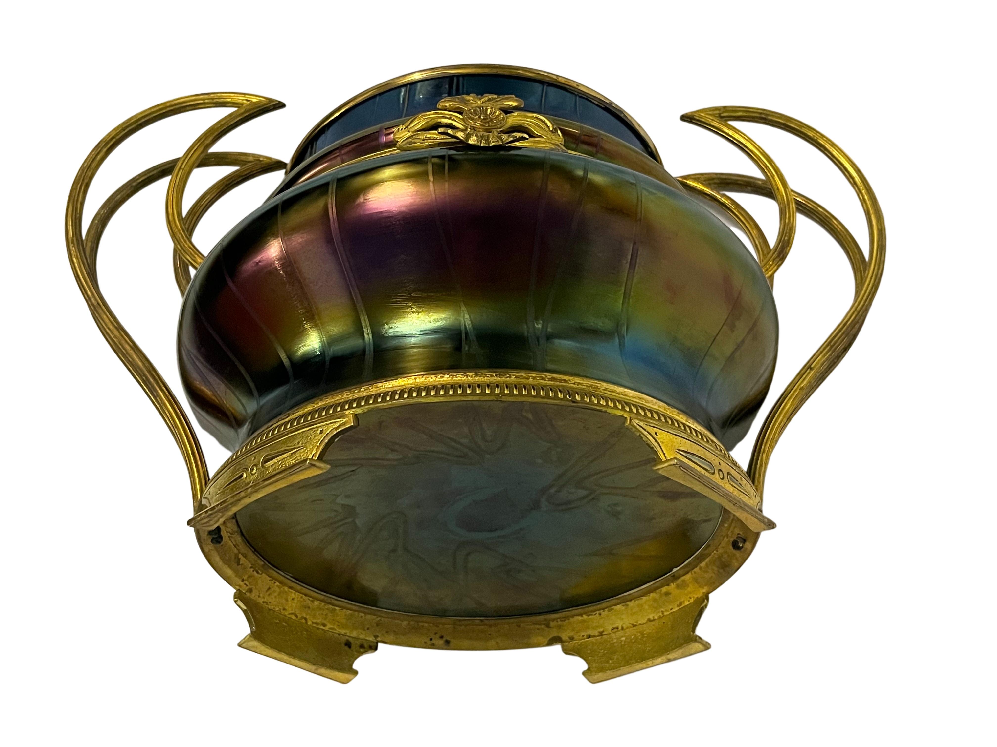 Metalwork Huge magnificent bowl vase, Lötz Loetz Glass Jugendstil Art Nouveau 1900 Bohemia For Sale