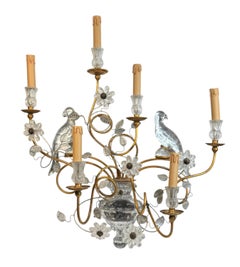 Huge Magnificent Maison Baguès Style French Gilt Iron and Glass Parrot Sconce