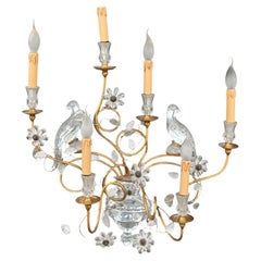 Huge Magnificent Maison Baguès Style French Gilt Iron and Glass Parrot Sconce
