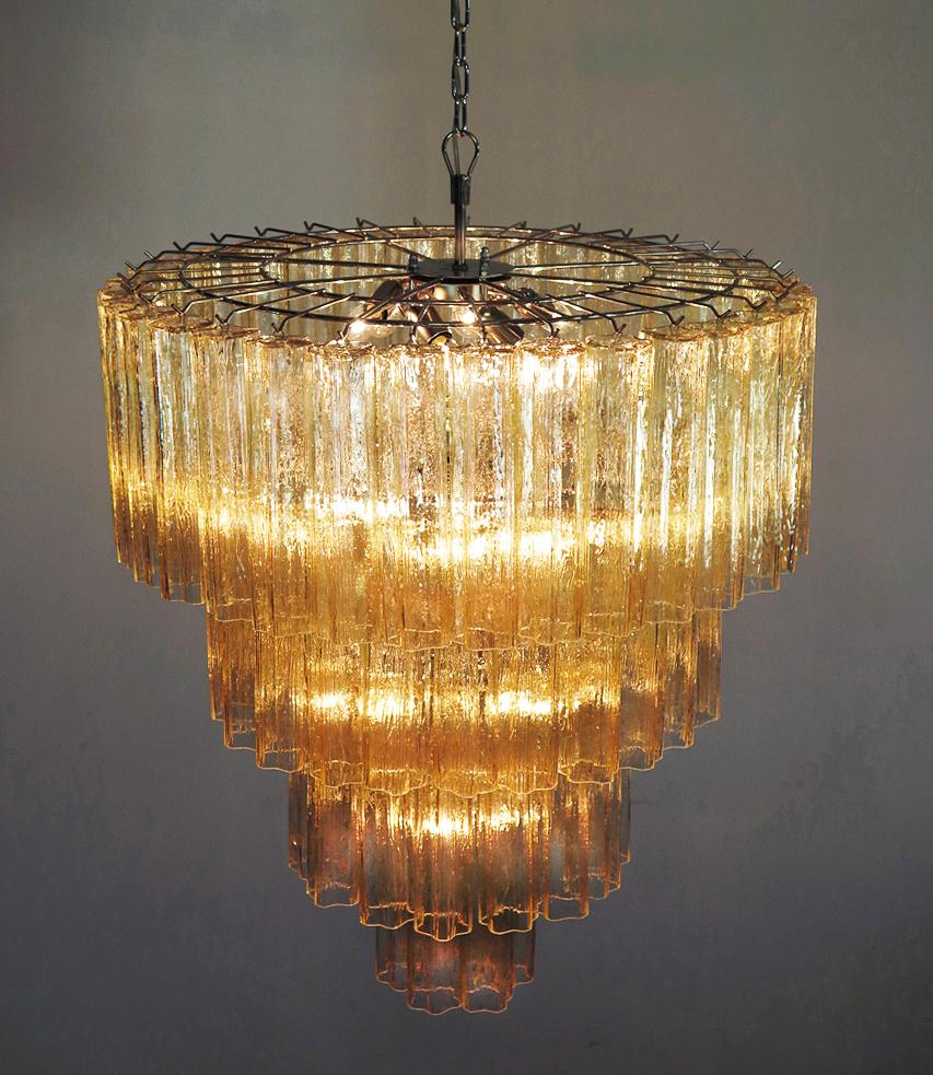 20th Century Huge Magnificent Vintage Murano Glass Tiered Chandelier, 78 Glasses, Light Amber For Sale
