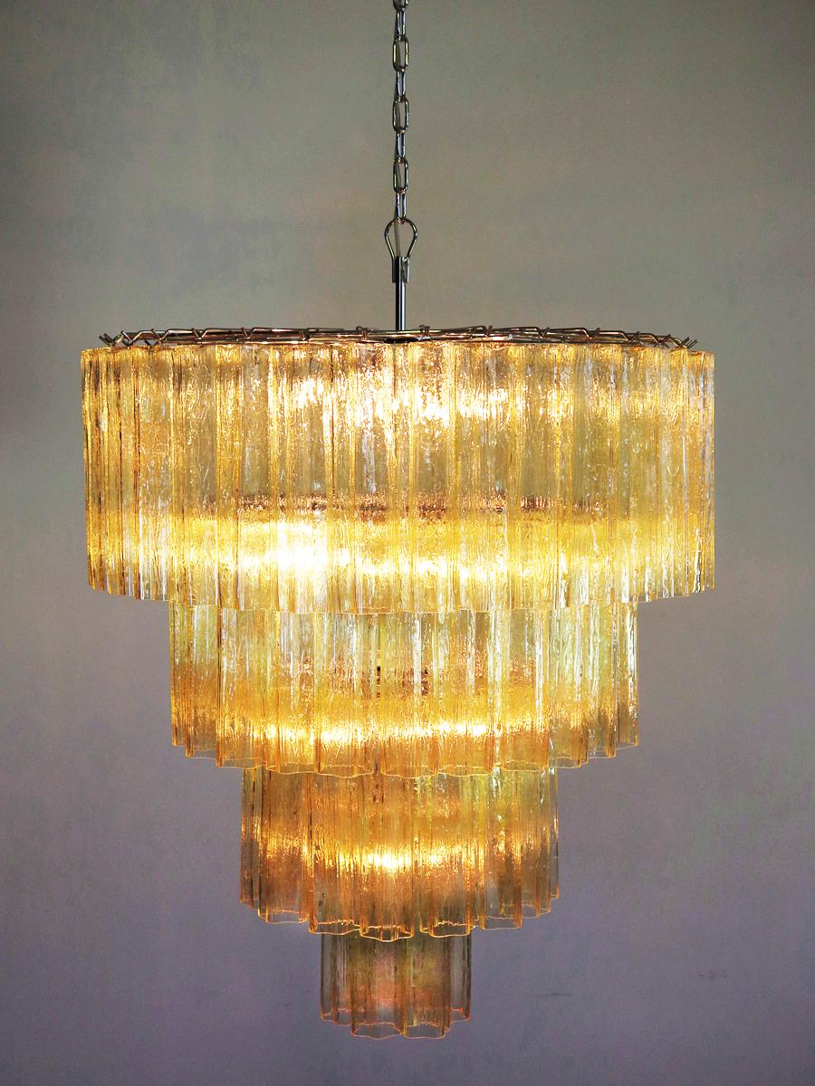 Huge Magnificent Vintage Murano Glass Tiered Chandelier, 78 Glasses, Light Amber For Sale 1
