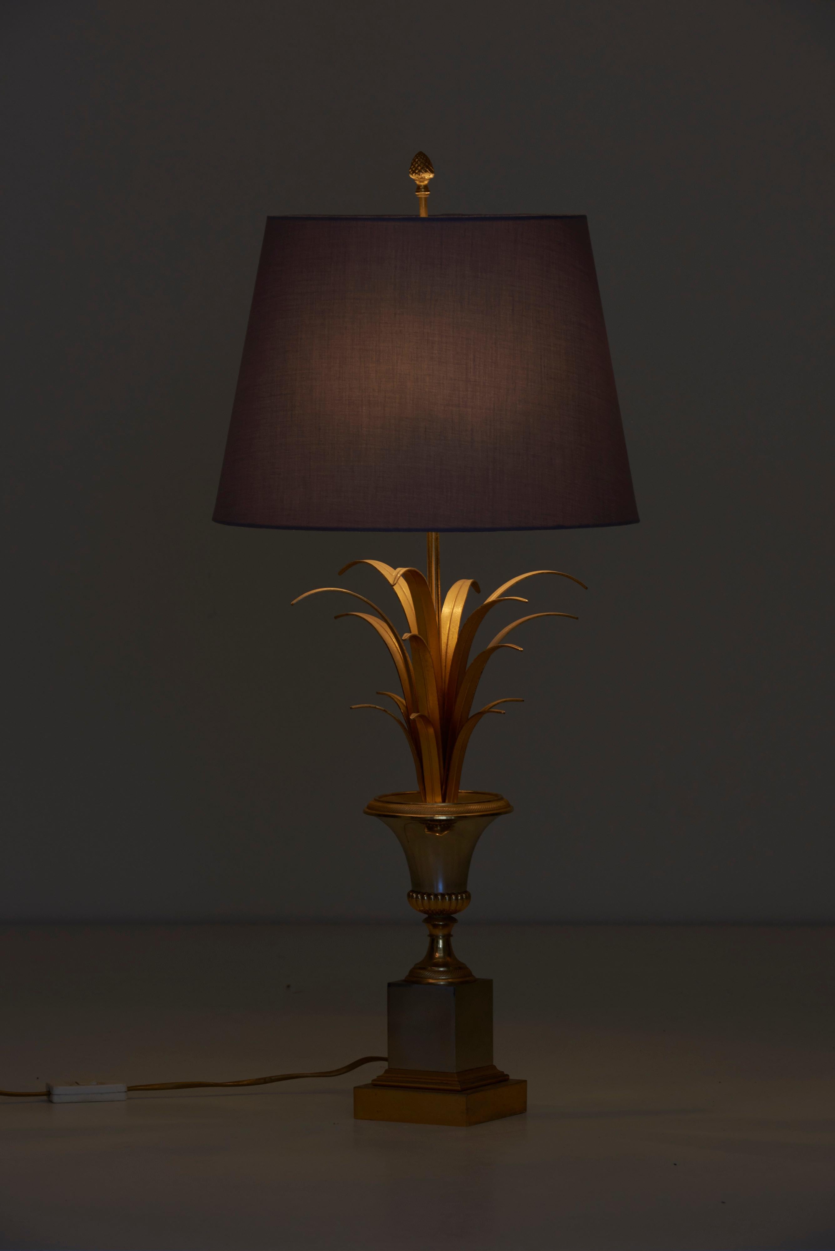 Late 20th Century Huge Maison Charles Pineapple Table Lamp in Brass and Chrome For Sale
