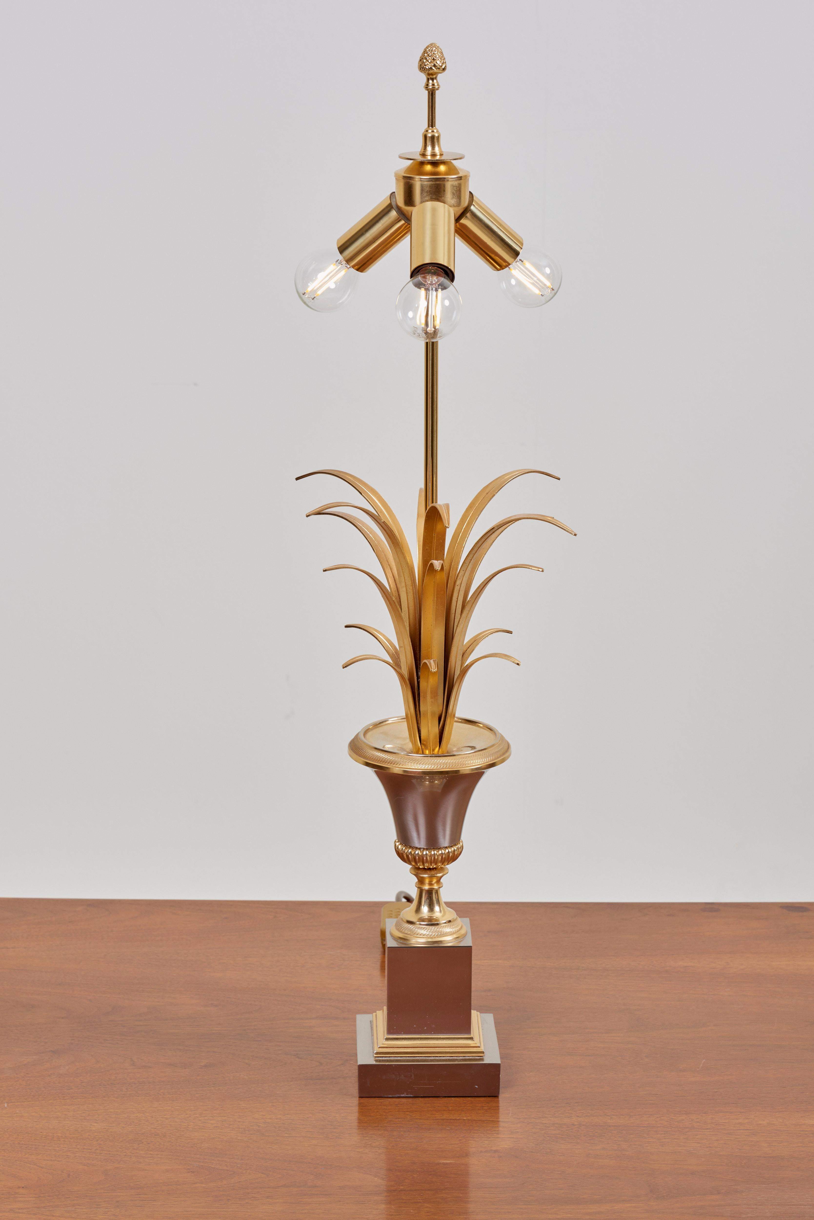 Late 20th Century Huge Maison Charles Pineapple Table Lamp in Brass and Chrome