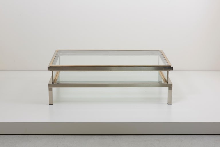 Huge Maison Jansen Sliding Top Coffee Table in Brass and Chrome For ...