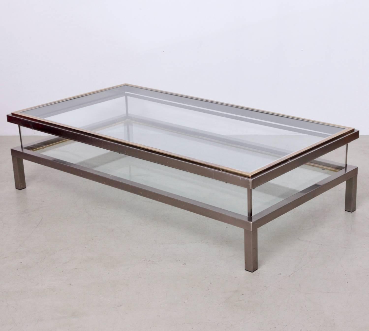 Hollywood Regency Huge Maison Jansen Sliding Top Coffee Table in Brass and Chrome For Sale