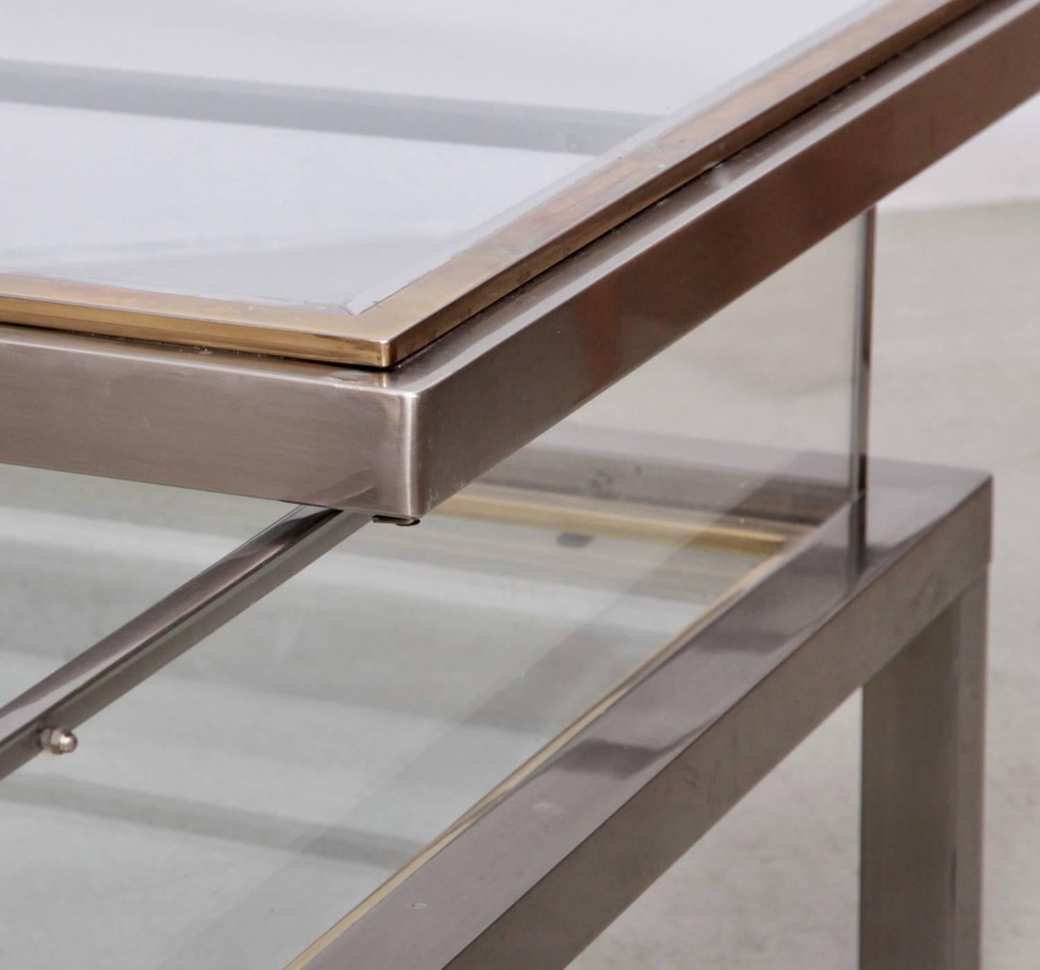 Huge Maison Jansen Sliding Top Coffee Table in Brass and Chrome In Good Condition For Sale In Berlin, BE