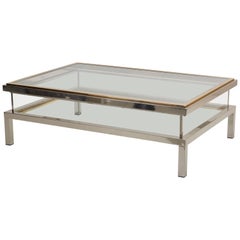 Huge Maison Jansen Sliding Top Coffee Table in Brass and Chrome