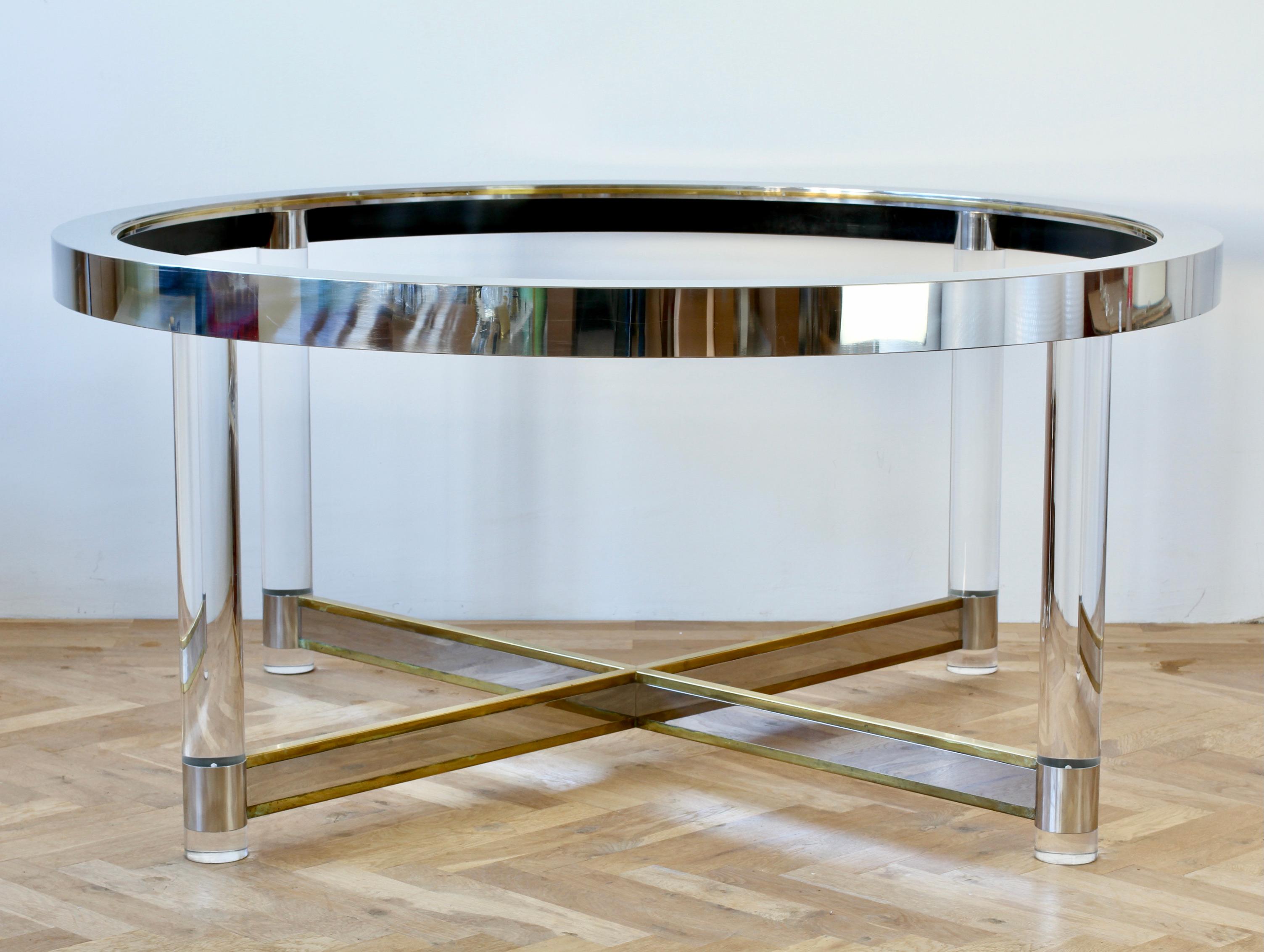 Huge Maison Jansen Style Mid-Century Brass, Chrome & Lucite Dining Table 1970s For Sale 2