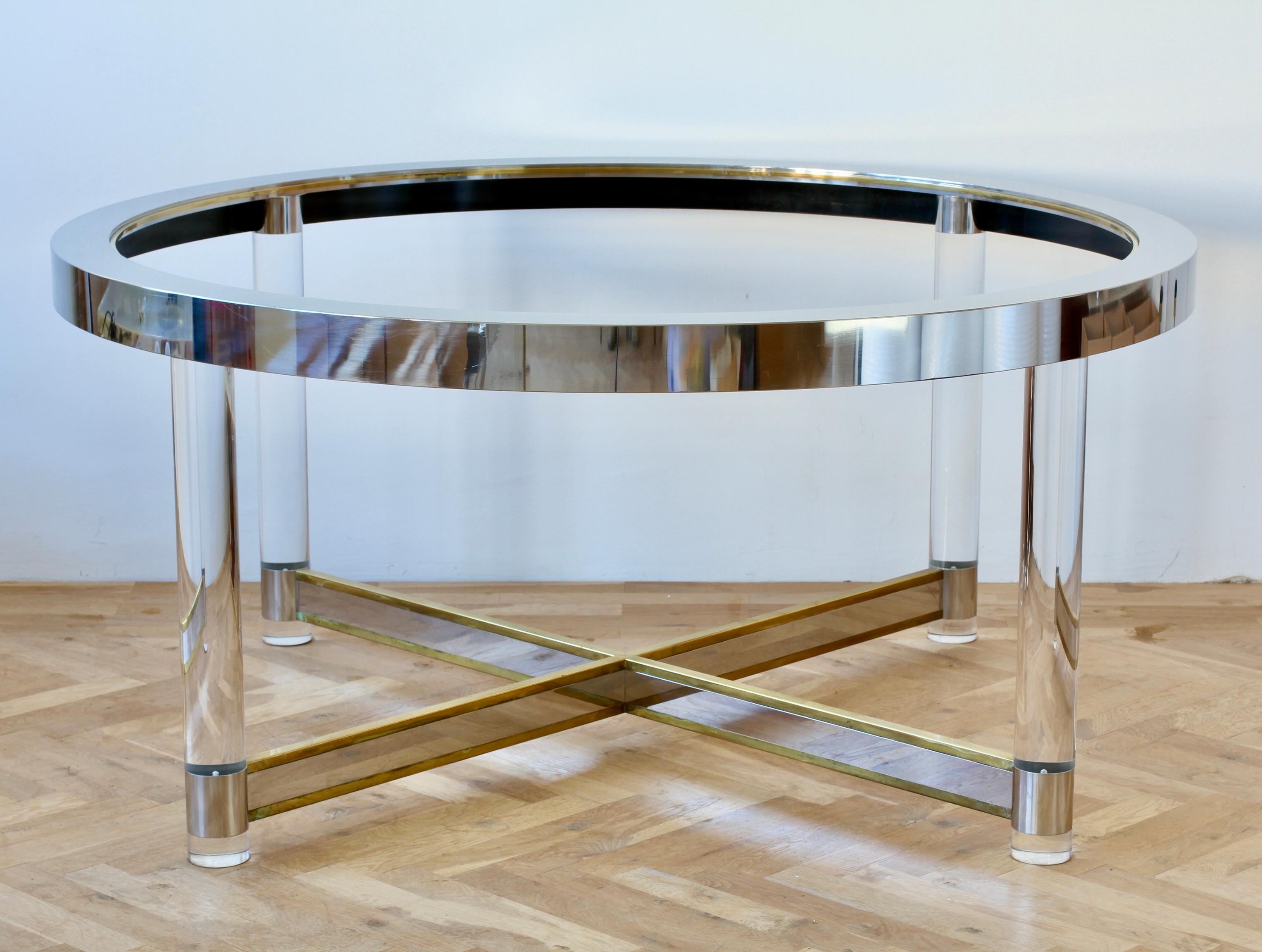 Huge Maison Jansen Style Mid-Century Brass, Chrome & Lucite Dining Table 1970s For Sale 3