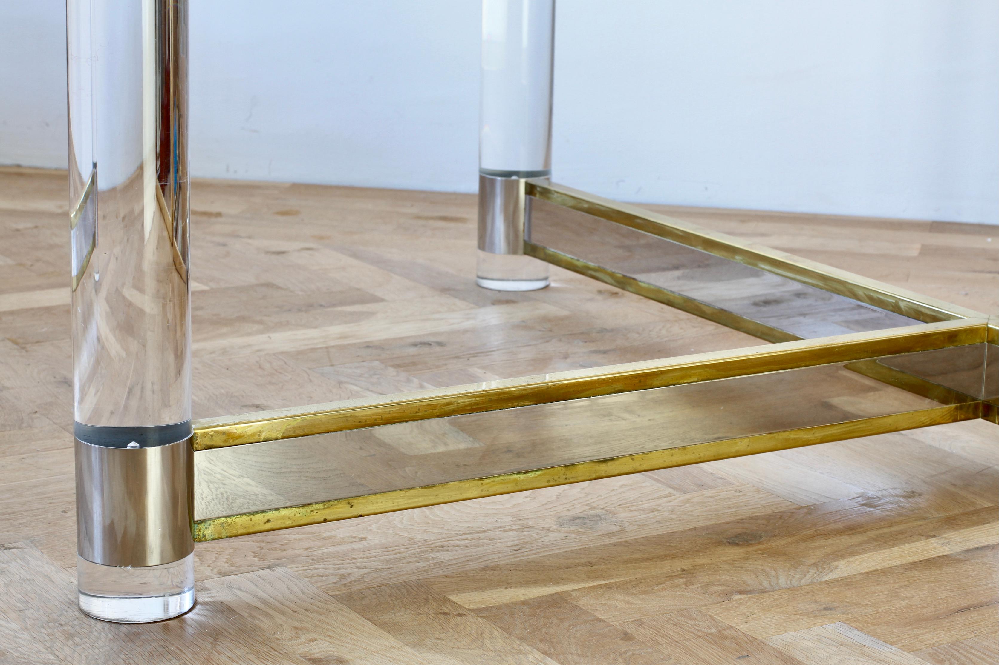 Huge Maison Jansen Style Mid-Century Brass, Chrome & Lucite Dining Table 1970s For Sale 6