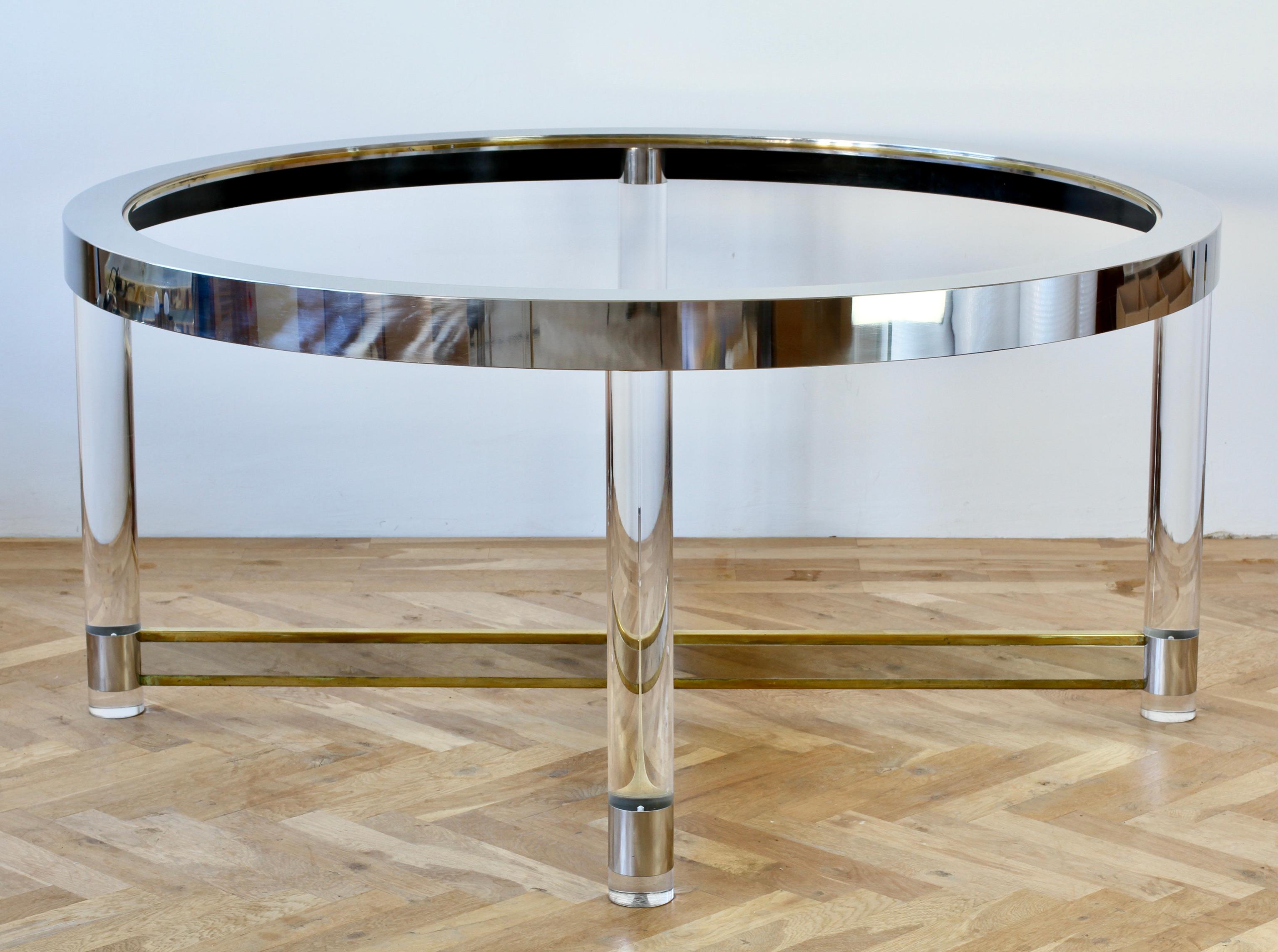 Huge Maison Jansen Style Mid-Century Brass, Chrome & Lucite Dining Table 1970s For Sale 9