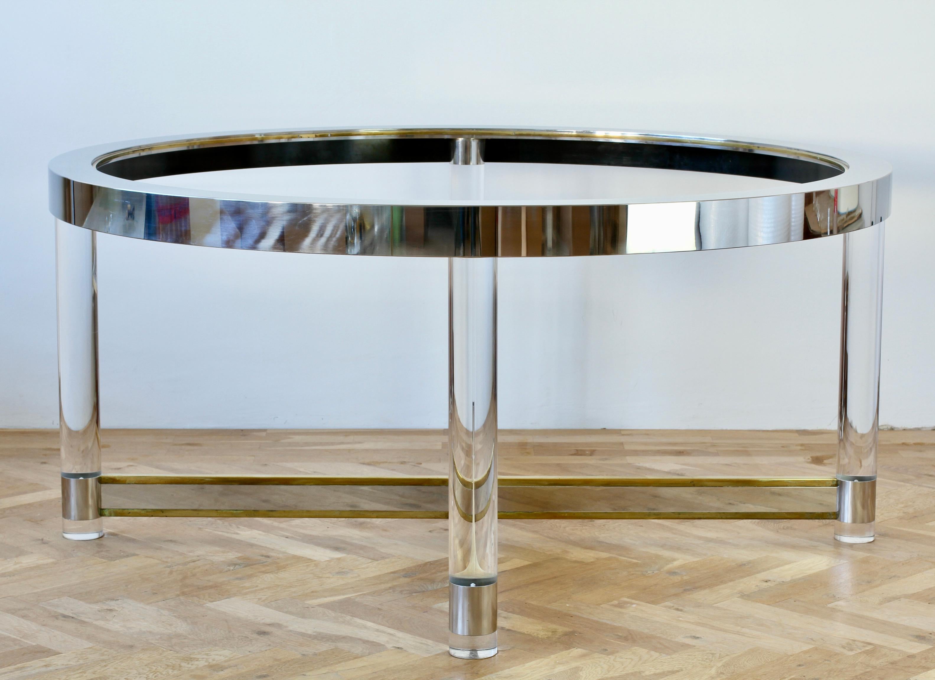 Huge Maison Jansen Style Mid-Century Brass, Chrome & Lucite Dining Table 1970s For Sale 10