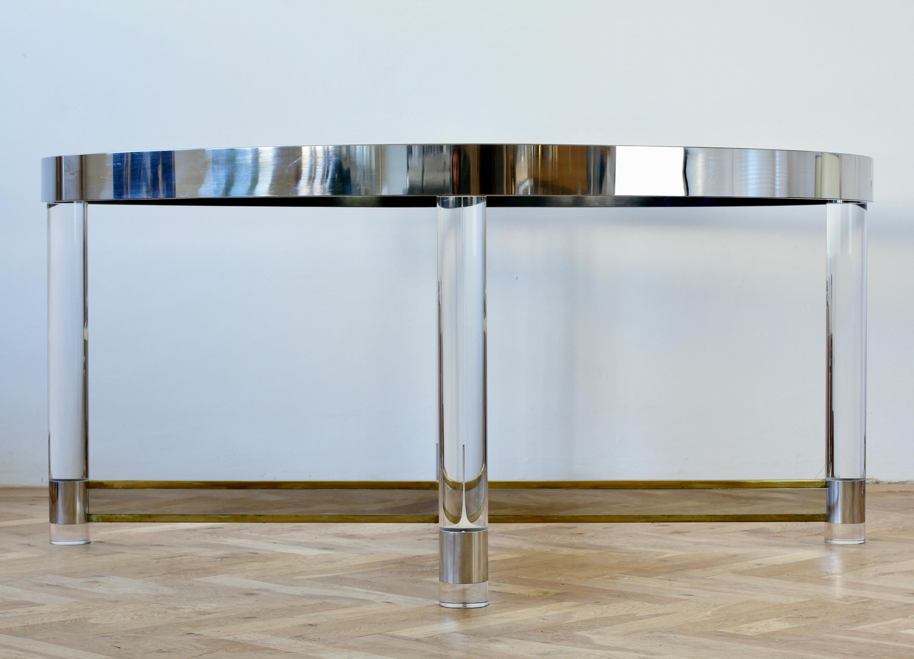 20th Century Huge Maison Jansen Style Mid-Century Brass, Chrome & Lucite Dining Table 1970s For Sale