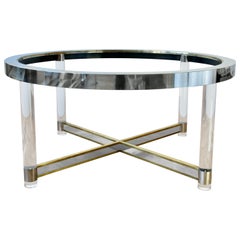 Enorme mesa de comedor de latón, cromo y lucita de mediados de siglo estilo Maison Jansen, años 70