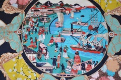 Huge Majestic Multicolor of "Colonial Times By The Shore" Silk Jacquard Scarf