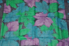 Huge Majestic Shades of Emerald Green & Plum Wool Challis Fringed Shawl