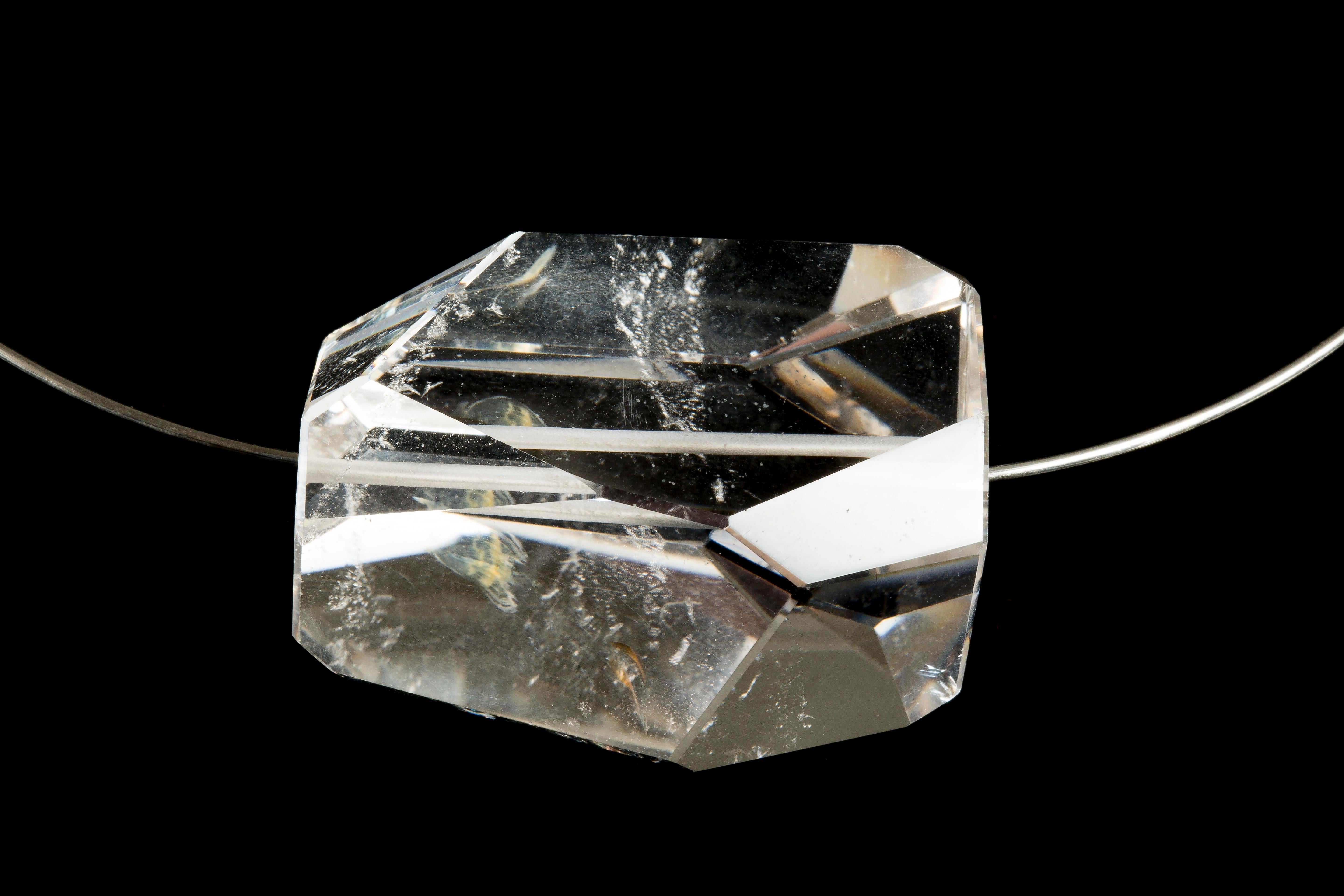 Huge Marquise Shape Pendant of Quartz with Lodolite Inclusions Mounted on Silver In New Condition In Nuevo Leon, MX