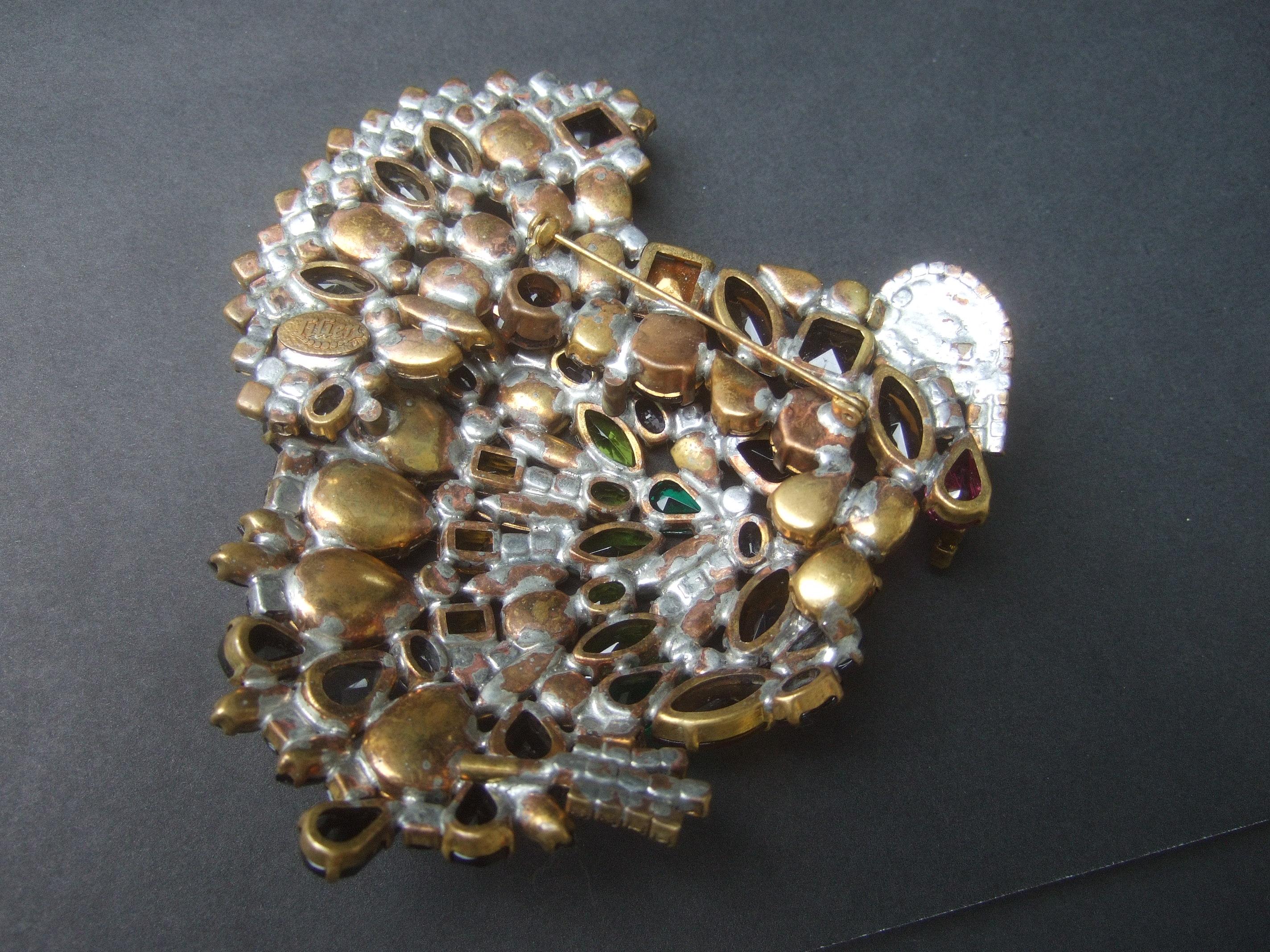 Huge Massive Glittering Crystal Turkey Brooch Designed by Lilien c 1980s 6