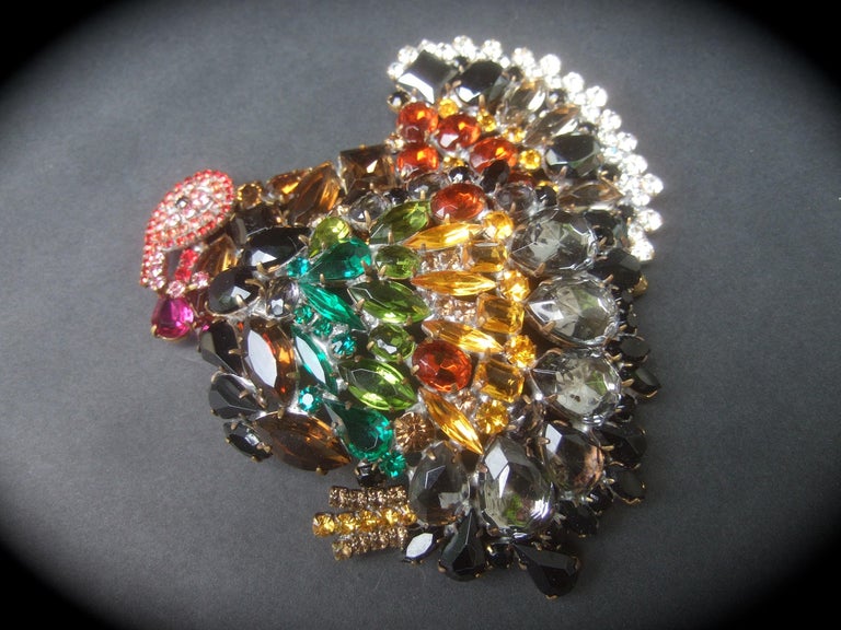 Huge Massive Glittering Crystal Turkey Brooch Designed by Lilien c 