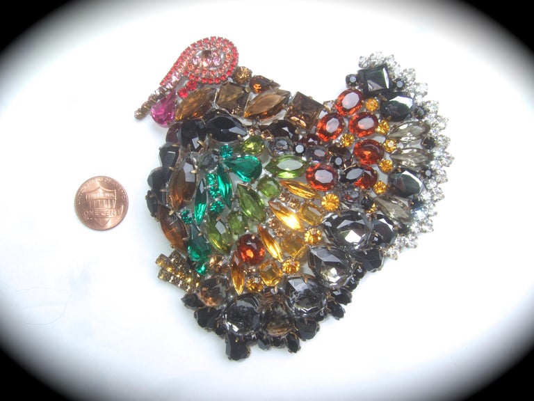 Huge Massive Glittering Crystal Turkey Brooch Designed by Lilien c 