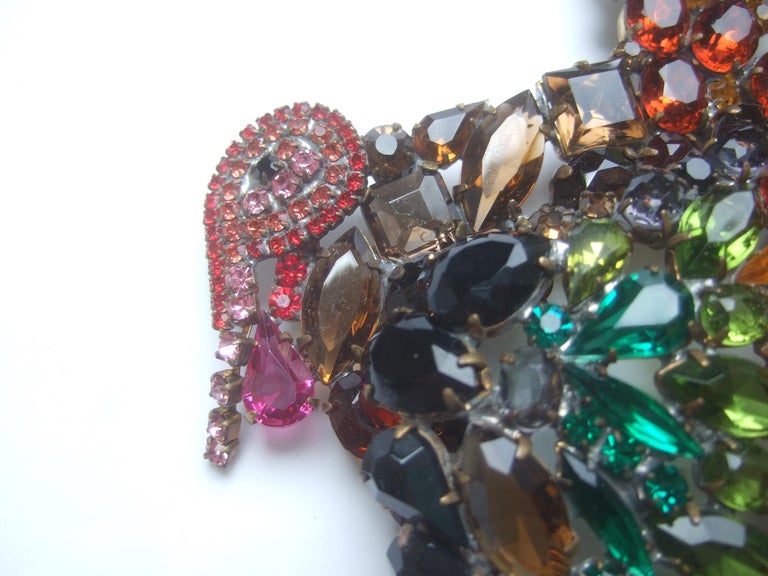 Huge Massive Glittering Crystal Turkey Brooch Designed by Lilien c 