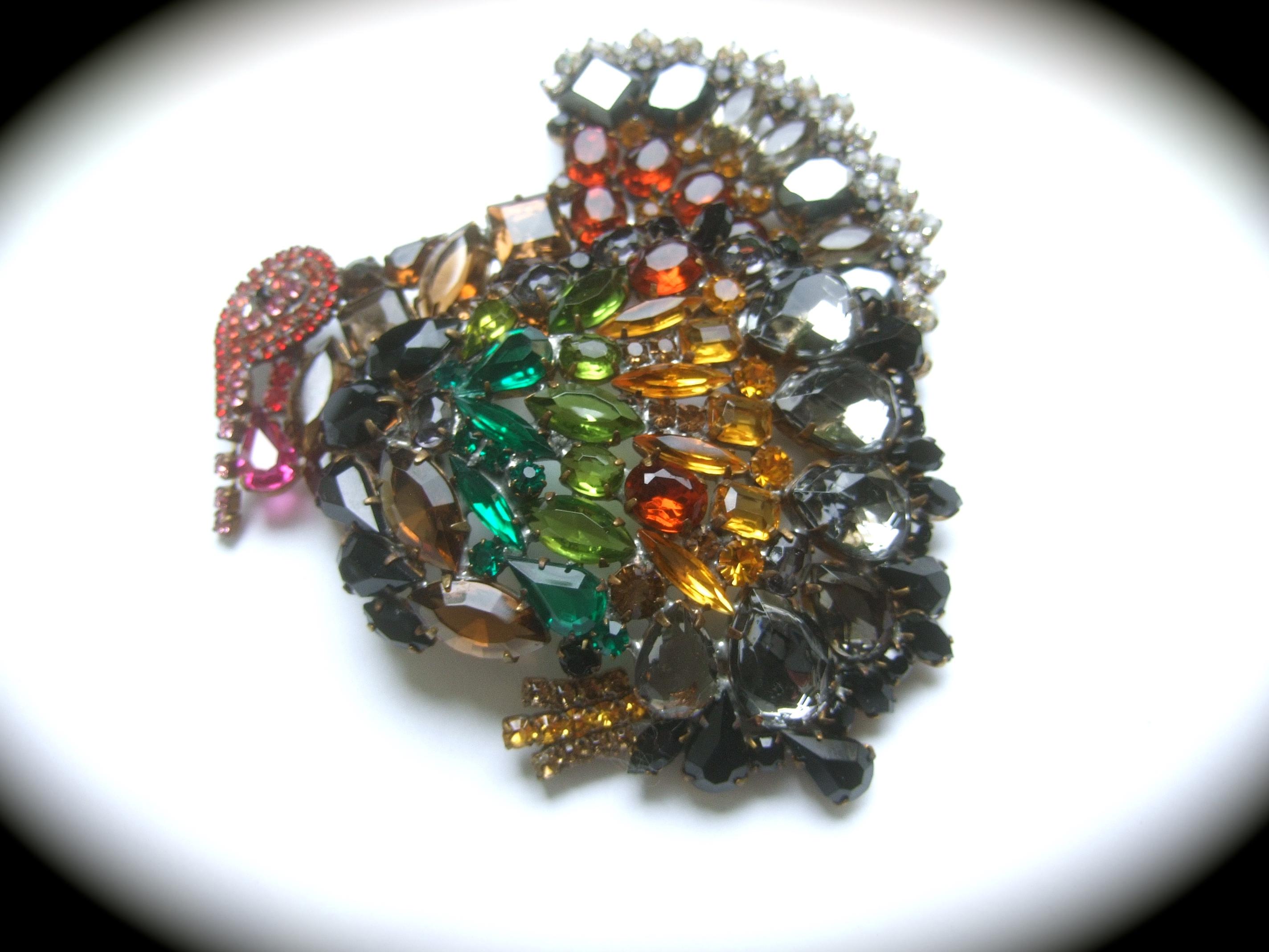 Huge Massive Glittering Crystal Turkey Brooch Designed by Lilien c 1980s In Good Condition In University City, MO
