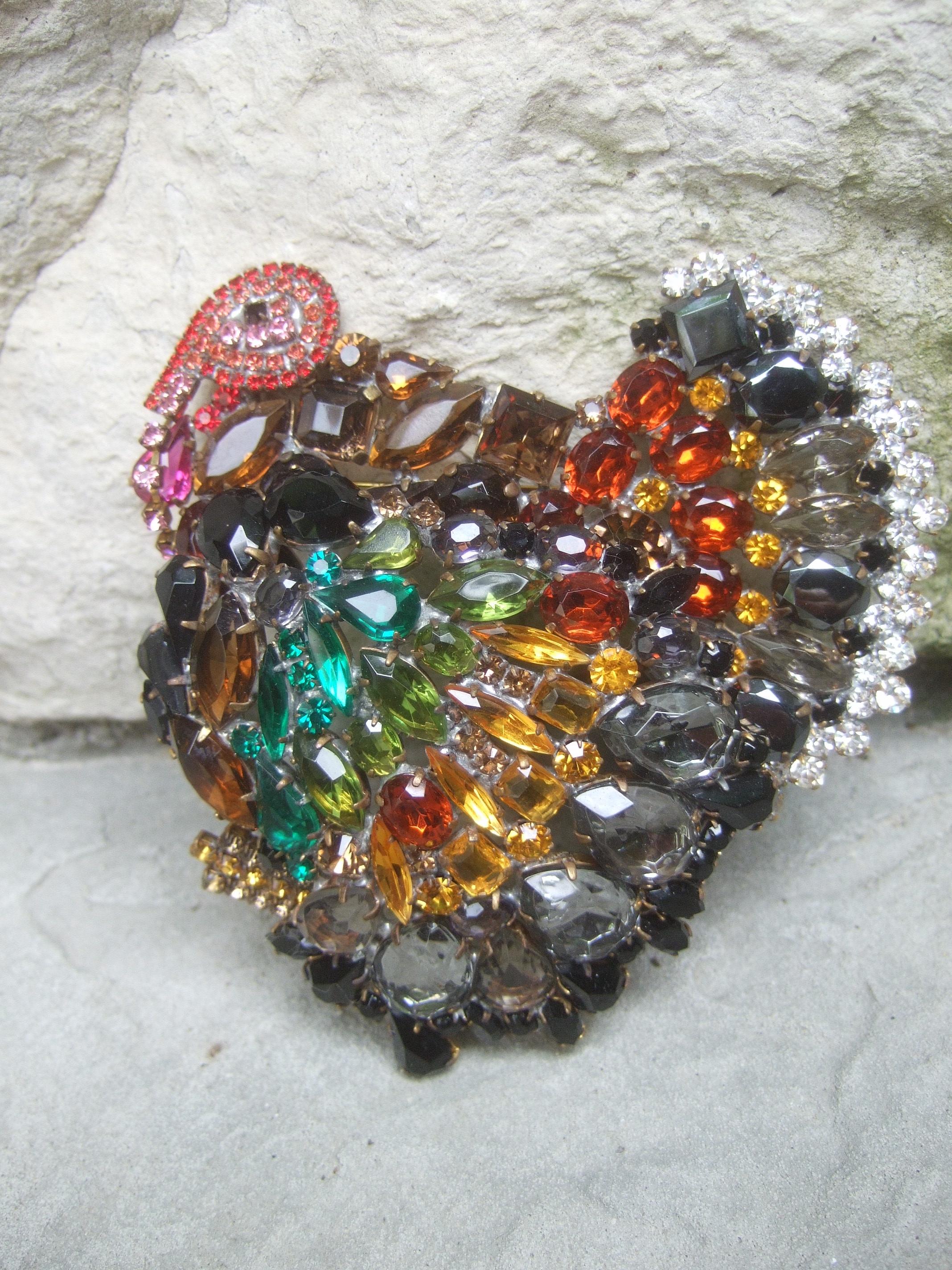 Women's Huge Massive Glittering Crystal Turkey Brooch Designed by Lilien c 1980s