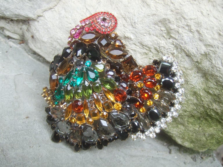 Huge Massive Glittering Crystal Turkey Brooch Designed by Lilien c 