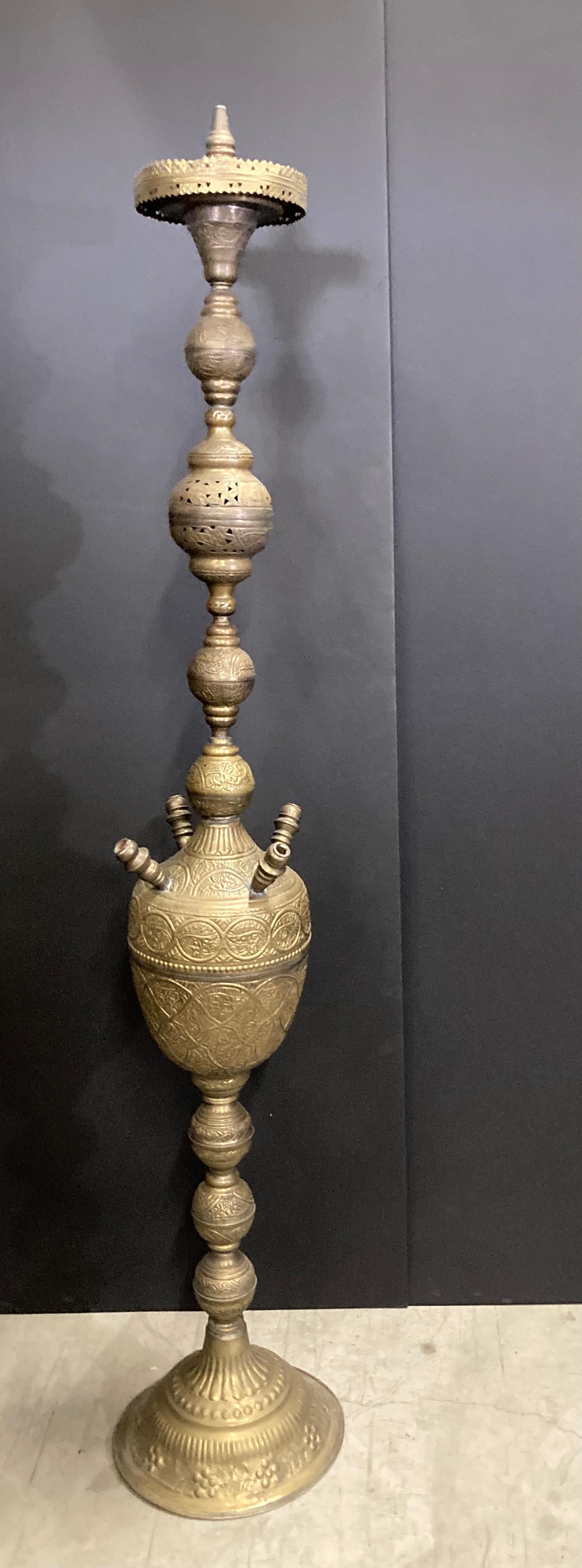Huge Massive Middle Eastern Arabian Brass Hookah Pipe 6 feet Tall In Good Condition In North Hollywood, CA